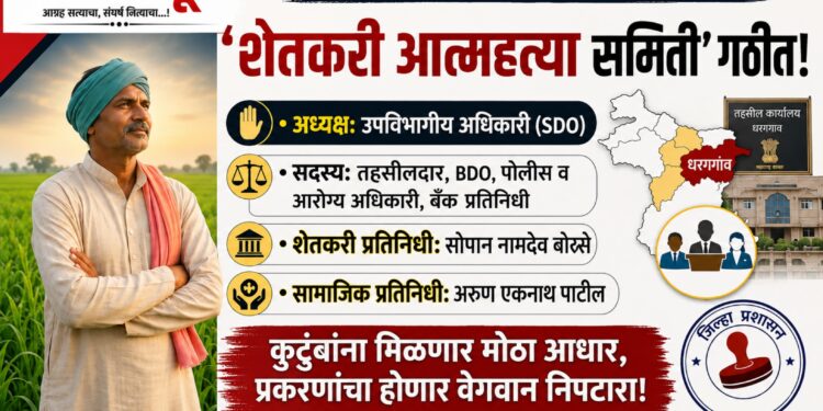 धरणगाव तालुक्यासाठी ‘शेतकरी आत्महत्या समिती’ गठीत