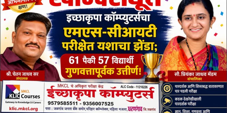 इच्छाकृपा कॉम्प्युटर्सचा एमएस-सीआयटी परीक्षेत यशाचा झेंडा