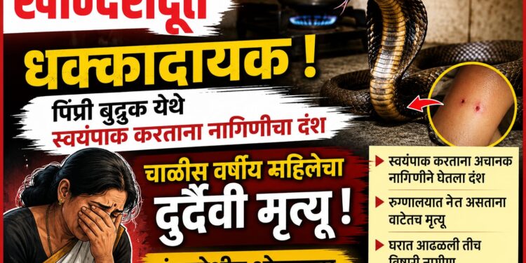 धक्कादायक ! : पिंप्री बुद्रुक येथे स्वयंपाक करताना नागिणीचा दंश